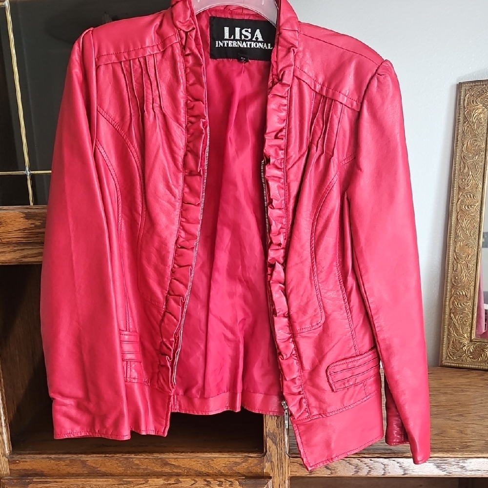 Lisa International Women's Vibrant Red Leather Jacket